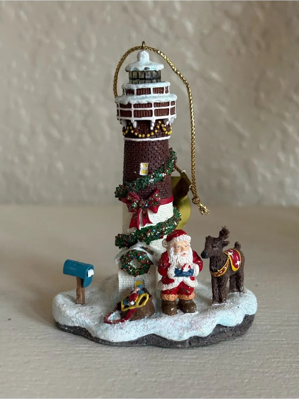 Holiday Lighthouse and Village Ornaments - White and Red